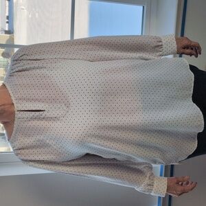 Loft Long Sleeve White and Dark Blue Polka Dot Blouse  Size MP